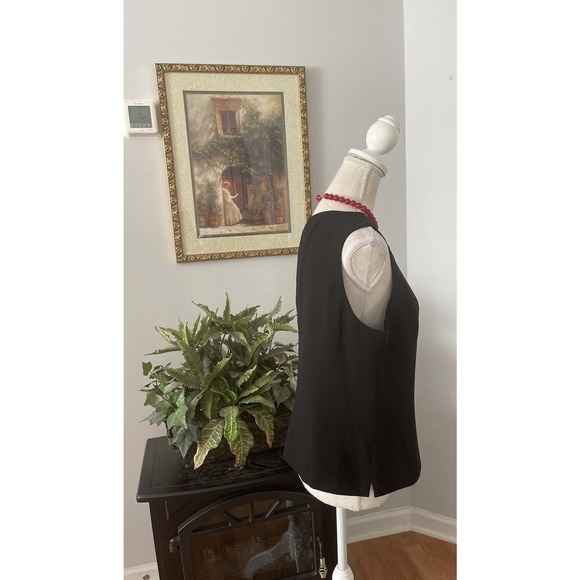 Kasper Size 14 Black Camisole Top Blouse Women Lined V-neck Zipper Side - Picture 3 of 10
